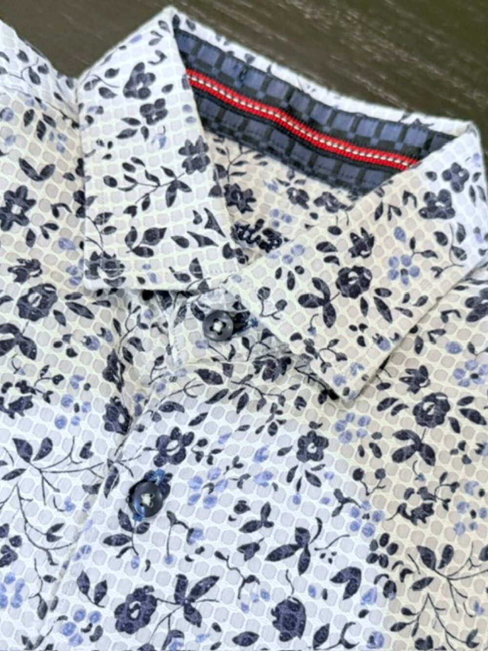 Visconti Black Men’s Small Floral Button Front Dress Shirt Blue Gray Print